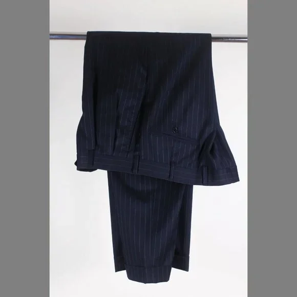 Brooks Brothers 42L 36x31 Navy Striped Wool Two Button Pleated